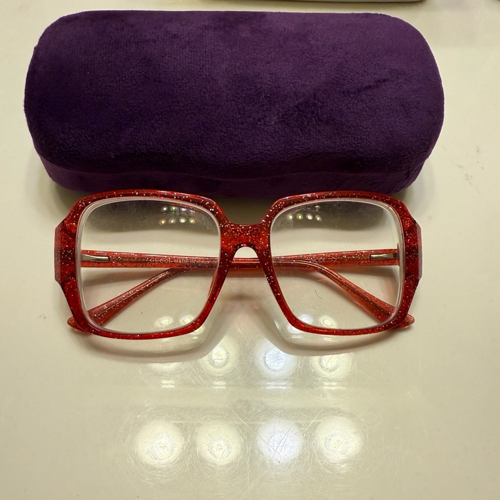 Gucci Red Glitter Square Glasses